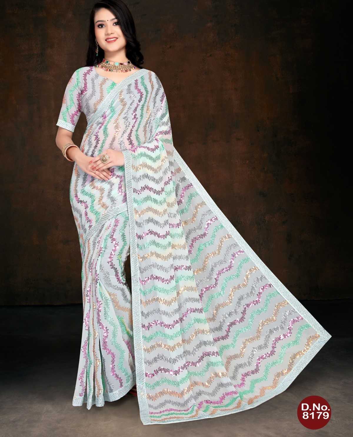 pr 8179 party wear sequence work fancy sarees collection