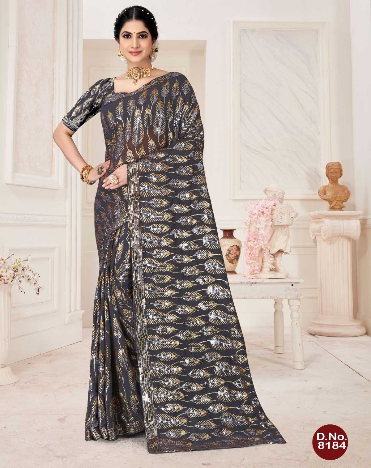 pr 8184 celebrity wear sequence work sarees 