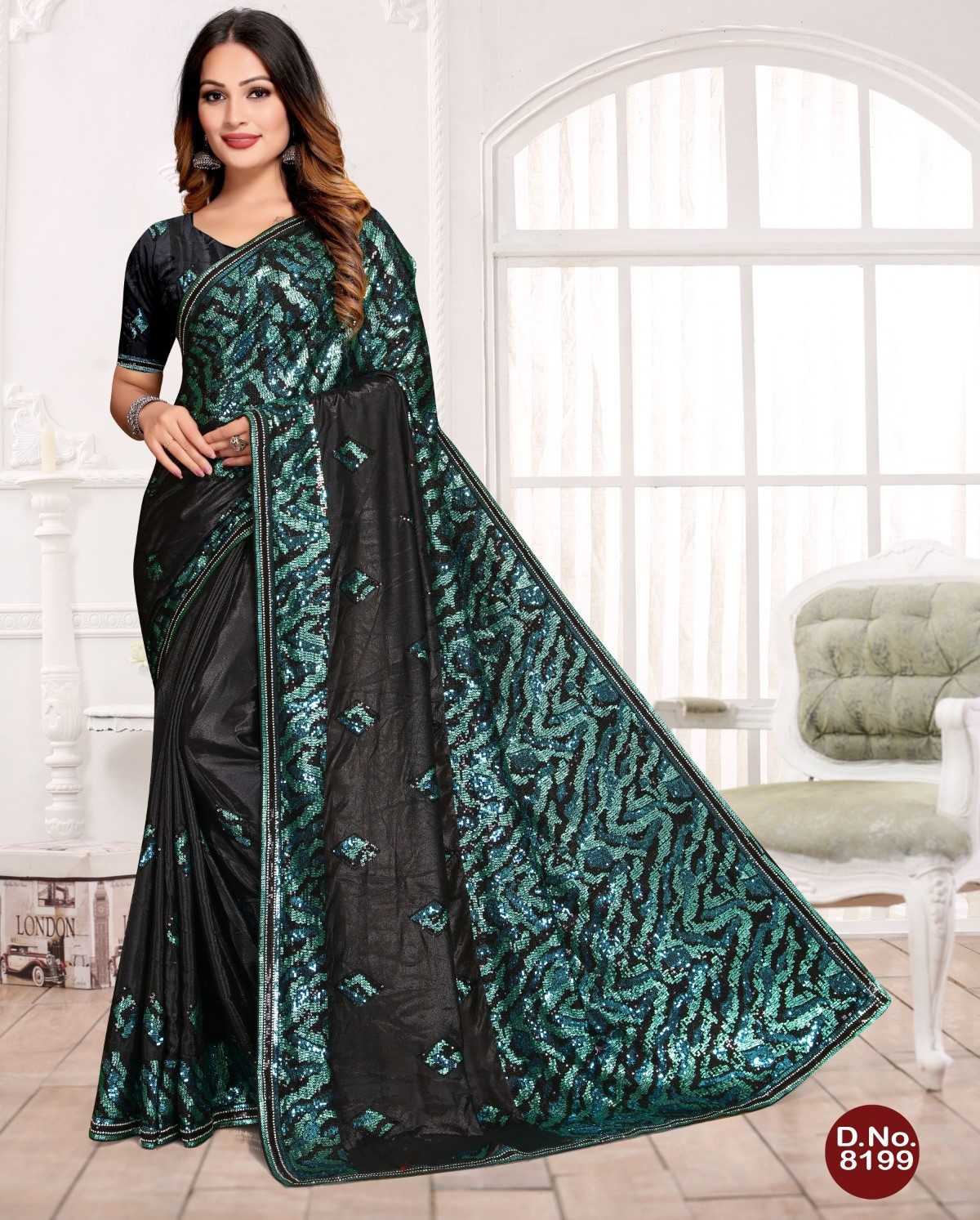 pr 8199 beautiful sequence work occasion wear sarees collection