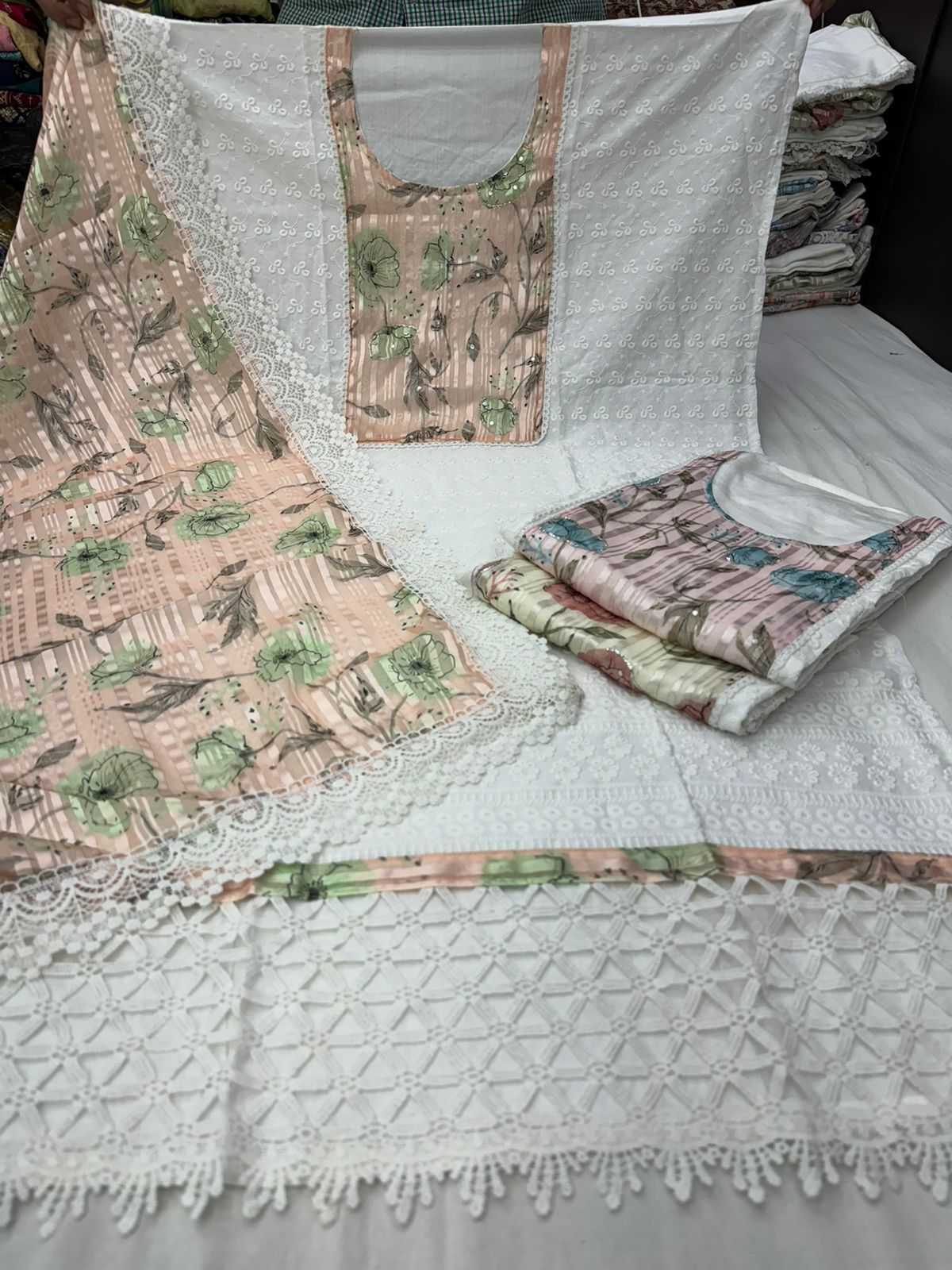 pr creamy bell unstitch cotton designer salwar kameez