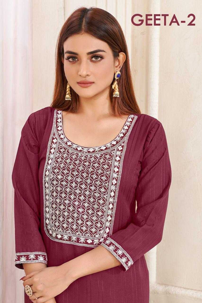 pr geeta vol 2 rayon stitched long kurti in plus sizes
