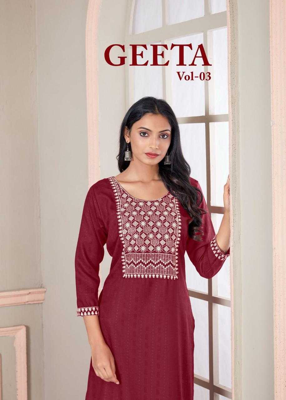pr geeta vol 3 stitched rayon straight kurti in plus sizes
