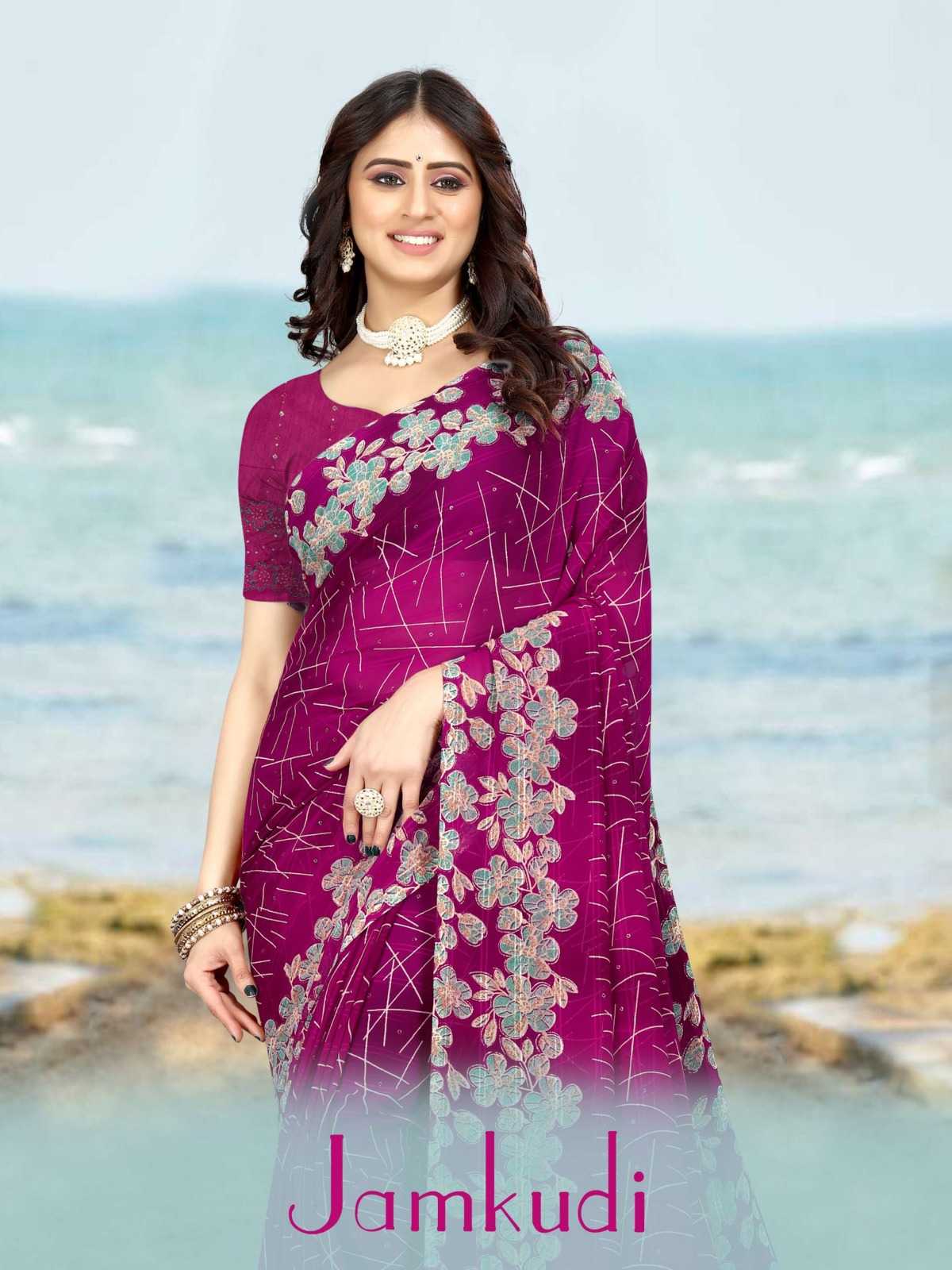 pr jamkudi flower print georgette sarees