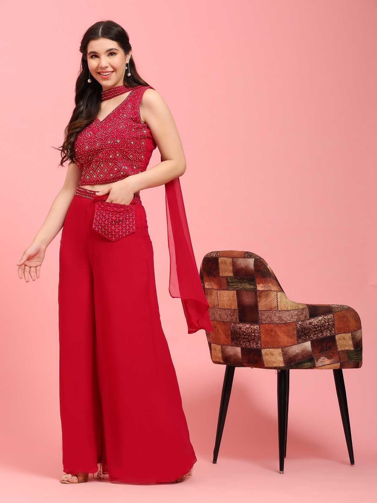 pr krc325 party wear fullstitch stone work designer plazzo crop top and dupatta