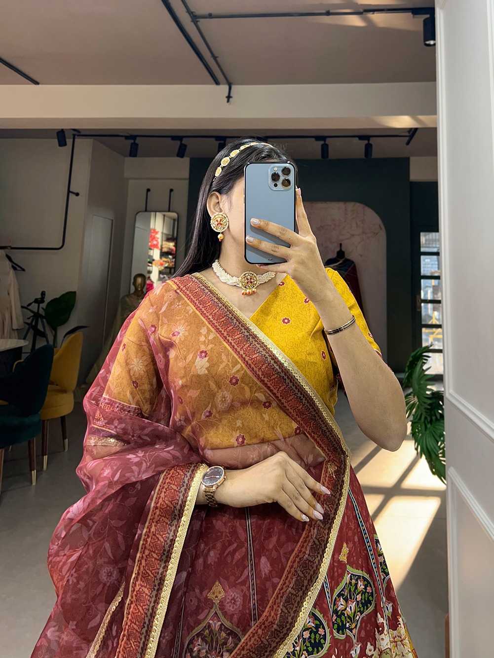 pr lnb1003brn designer elegant stitched lehenga with unstitch blouse dupatta single design