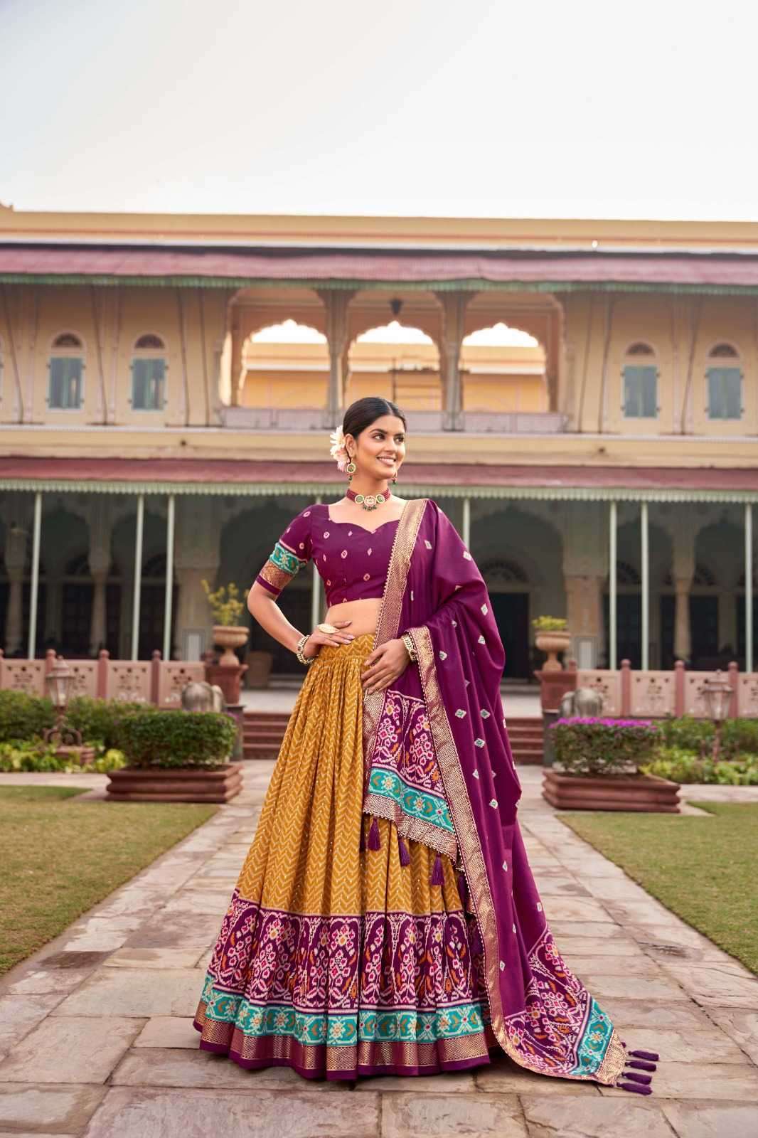 pr lnb1206 patola print stitch lehenga with unstitch blouse dupatta catalog