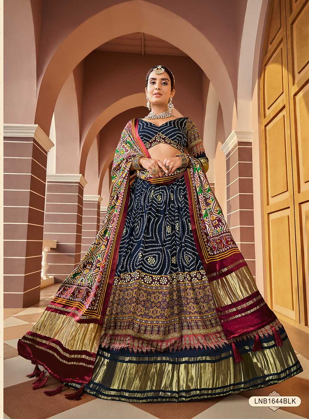 pr lnb1645 gujarati festive wear stitch lehenga with unstitch blouse dupatta catalog
