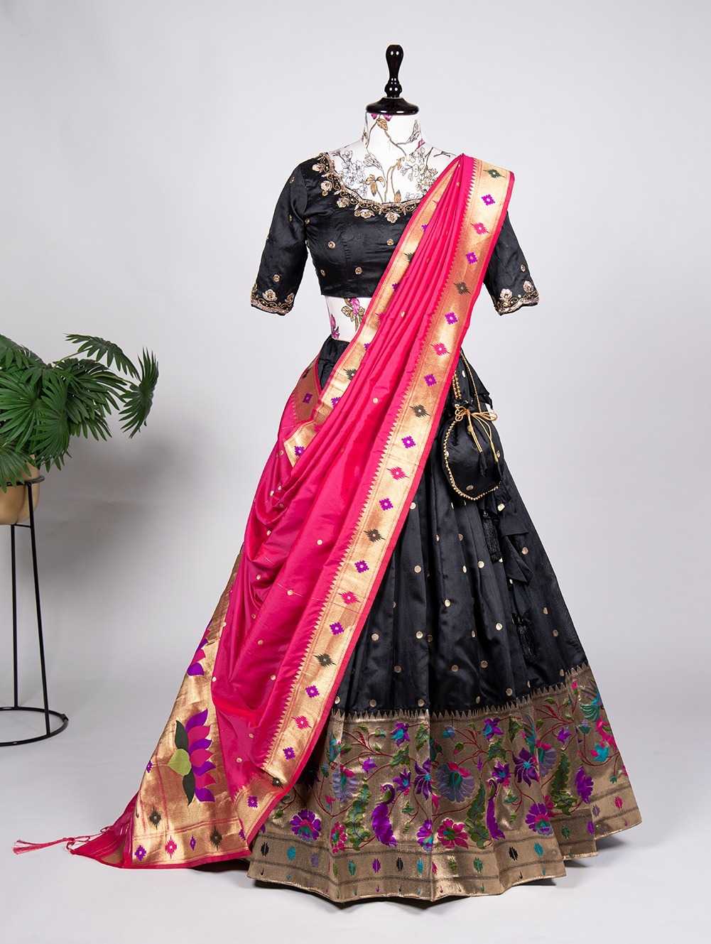 pr lnb2041blk paithani elegant stitch lehenga with unstitch blouse dupatta