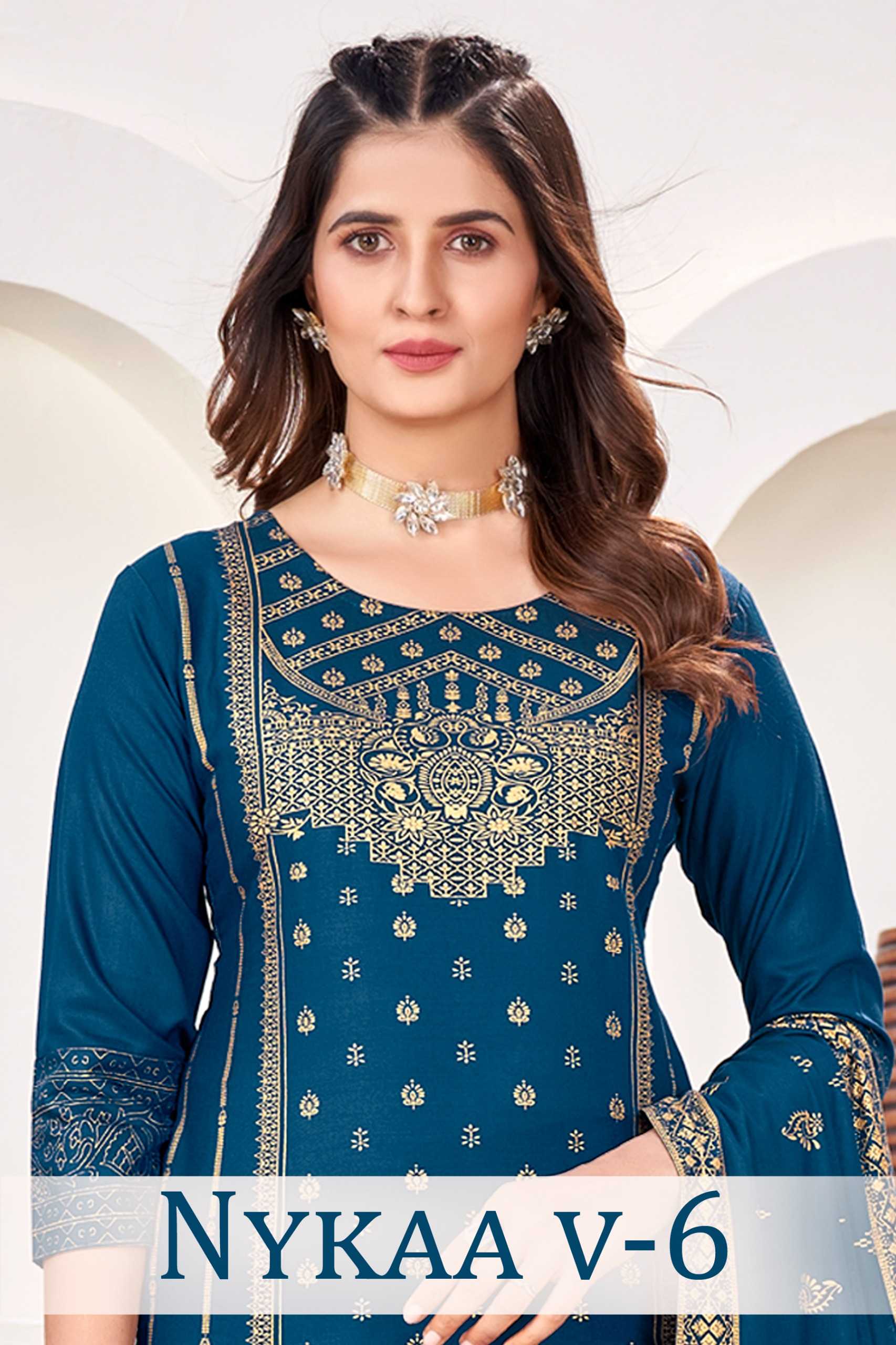 pr nykaa vol 6 fancy gold print fullstitch kurti pant dupatta