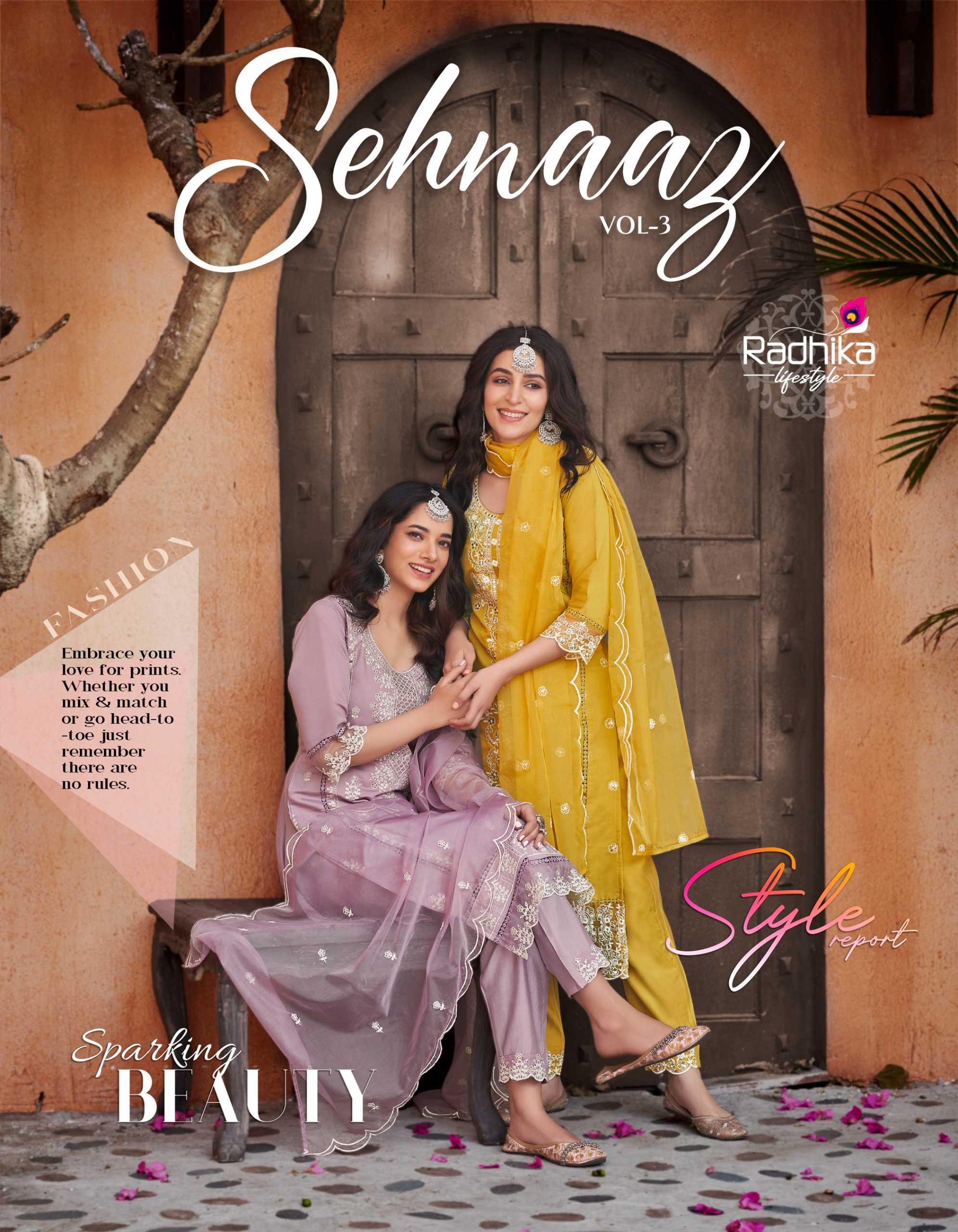 radhika lifestyle sehnaaz vol 3 readymade festive wear work salwar kameez