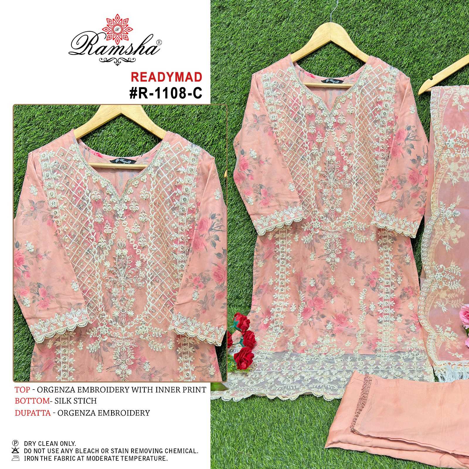 ramsha 1108 fullstitch embroidery work pakistani kurti pant dupatta