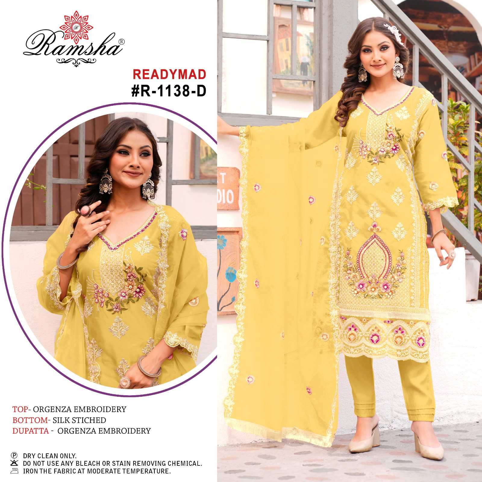 ramsha 1138 nx pakistani readymade organza embroidery work kurti pant dupatta