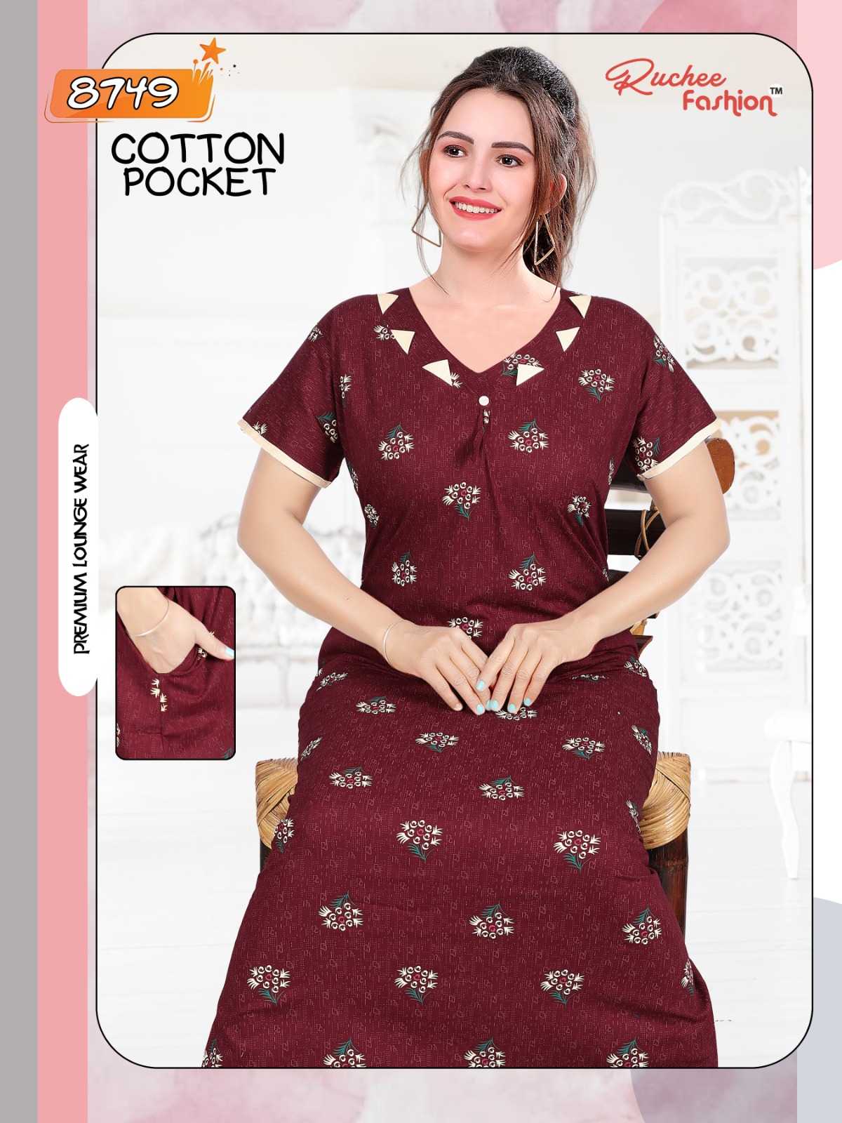 ruchee fashion cotton pocket 8746-8749 fancy women night gown