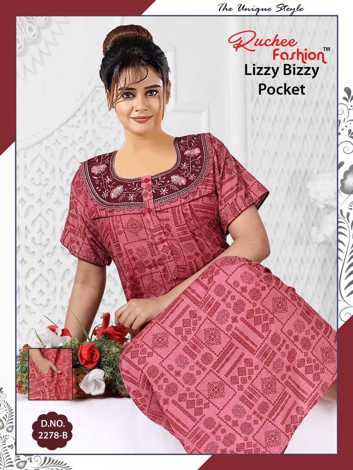 ruchee fashion lizzy bizzy embroidery gpo pocket women night wear