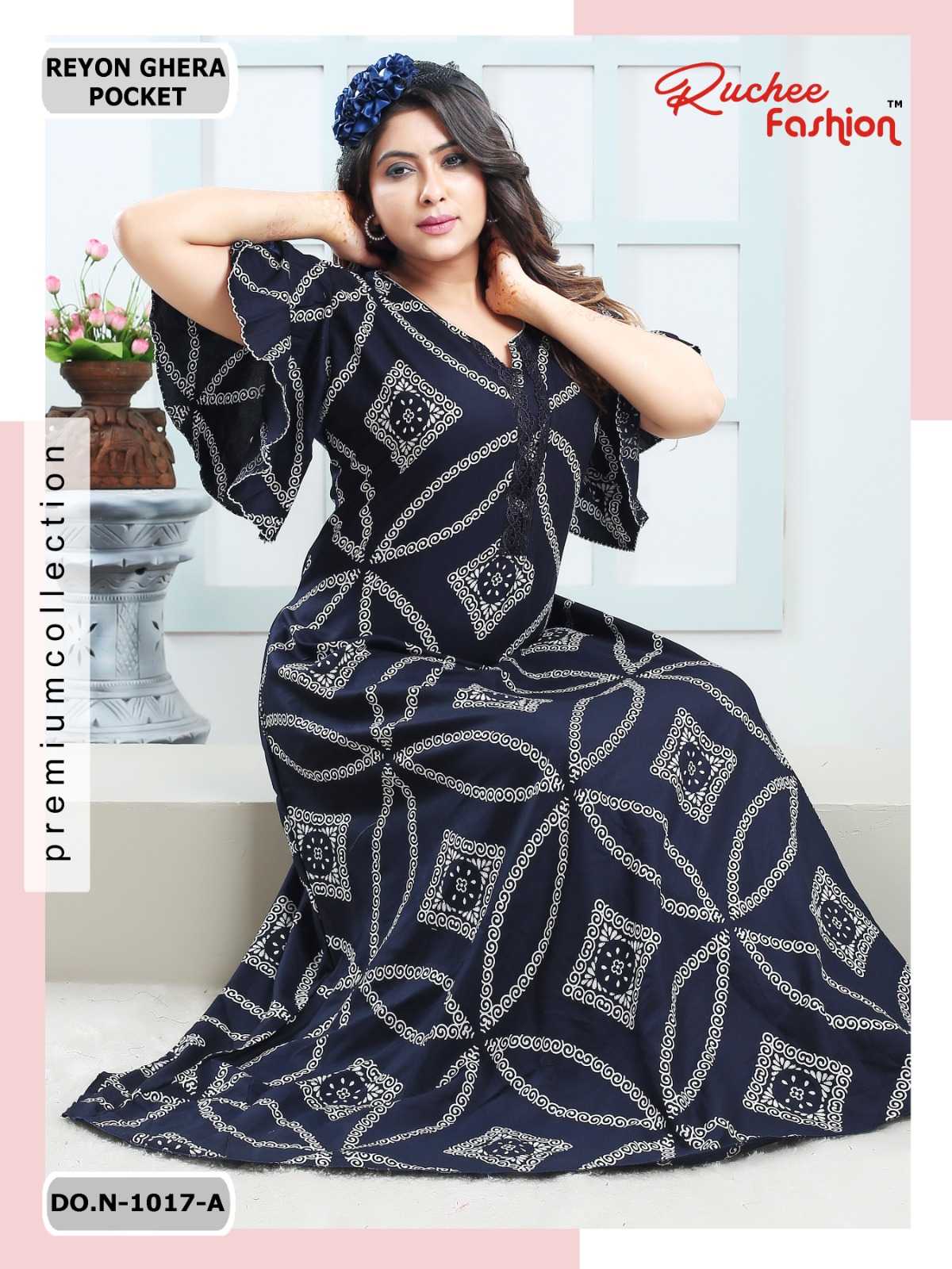 ruchee fashion rayon ghera fancy sleeves 1017-1018 comfy wear nighty