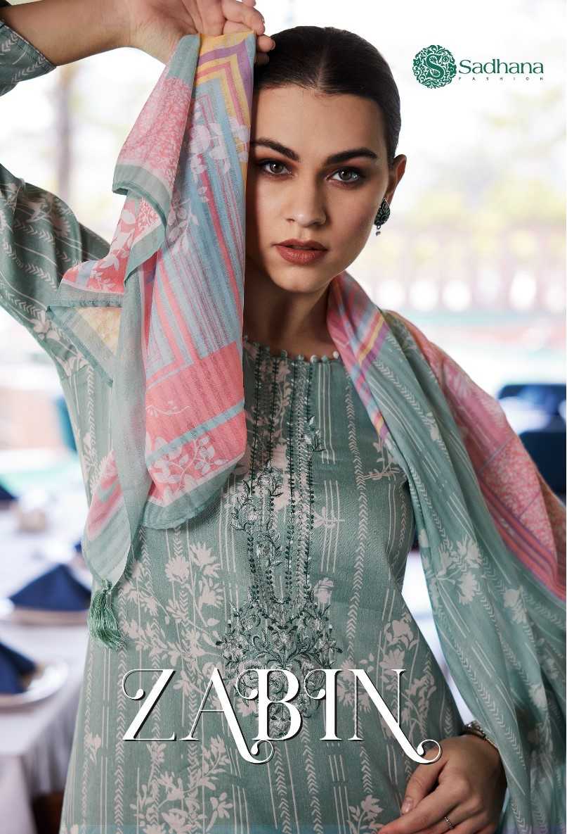 sadhana fashion zabin jaam cotton digital print with fancy work dress material
