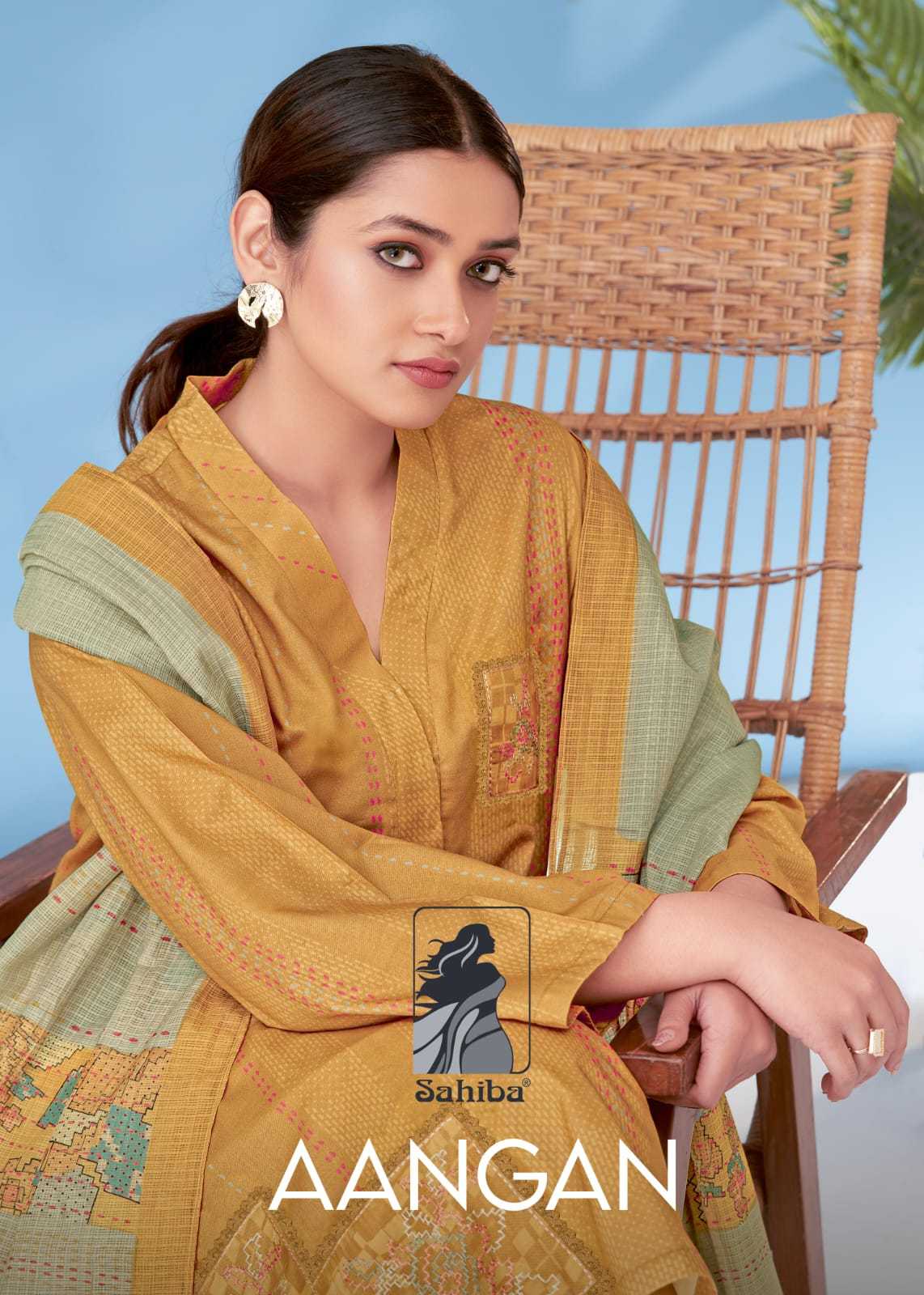 sahiba aangan fancy digital print with patch work unstitch suit