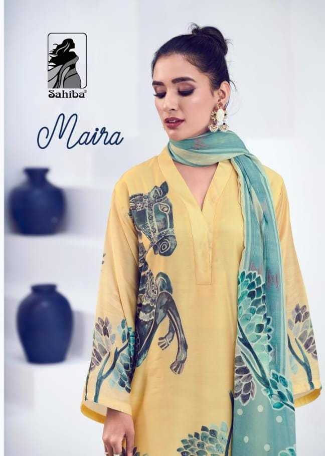 sahiba maira unique muslin digital print with handwork dress material