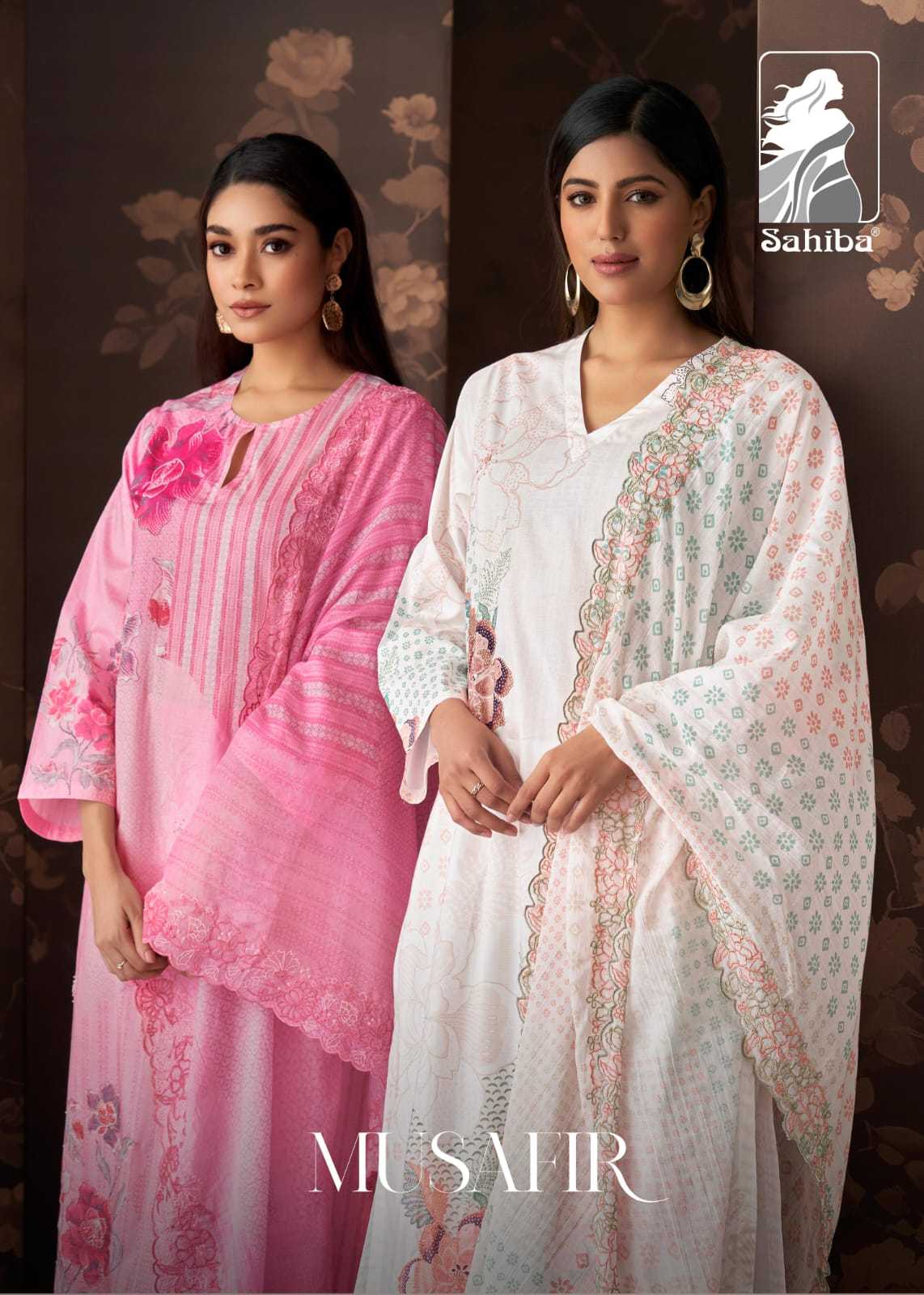 sahiba musafir cotton lawn digital print with fancy work dress material