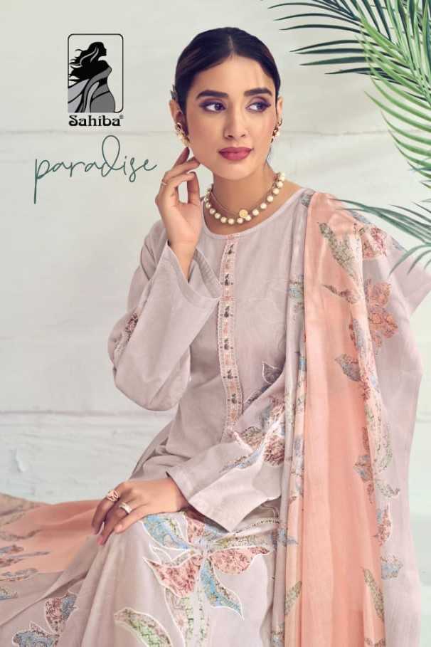 sahiba paradise beautiful thread work with digital print unstitch suit