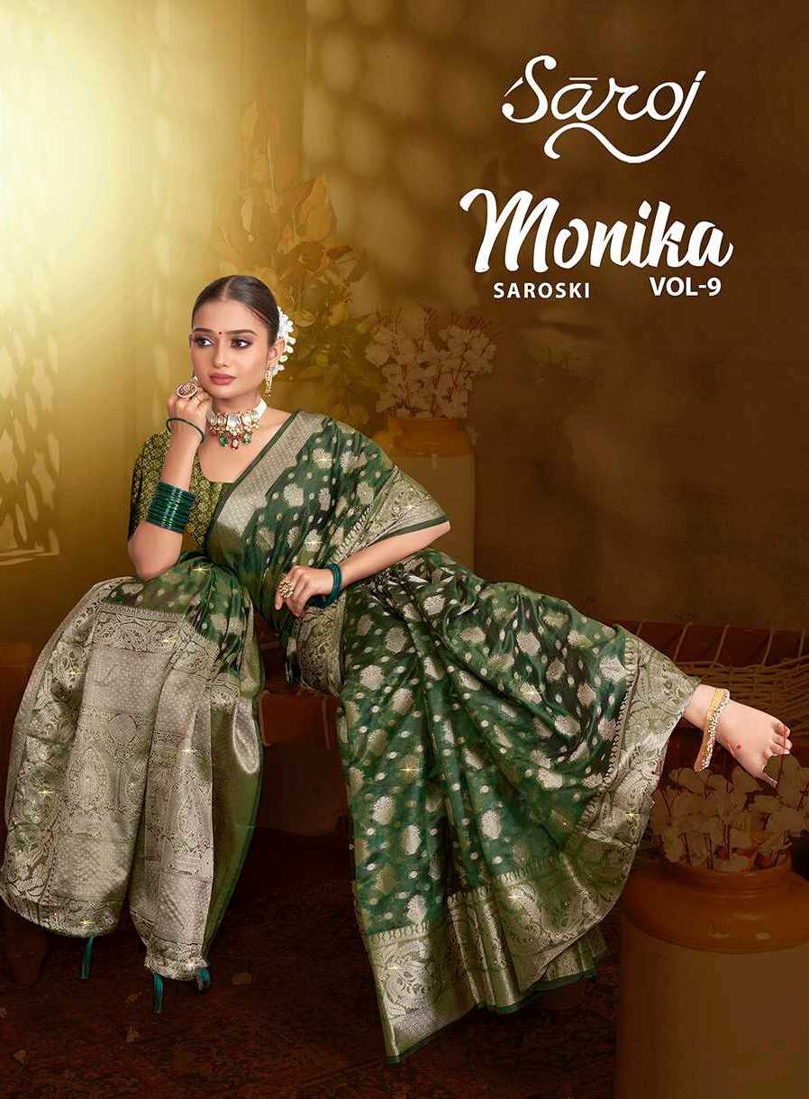 saroj monika vol 9 fancy organza sarees catalog