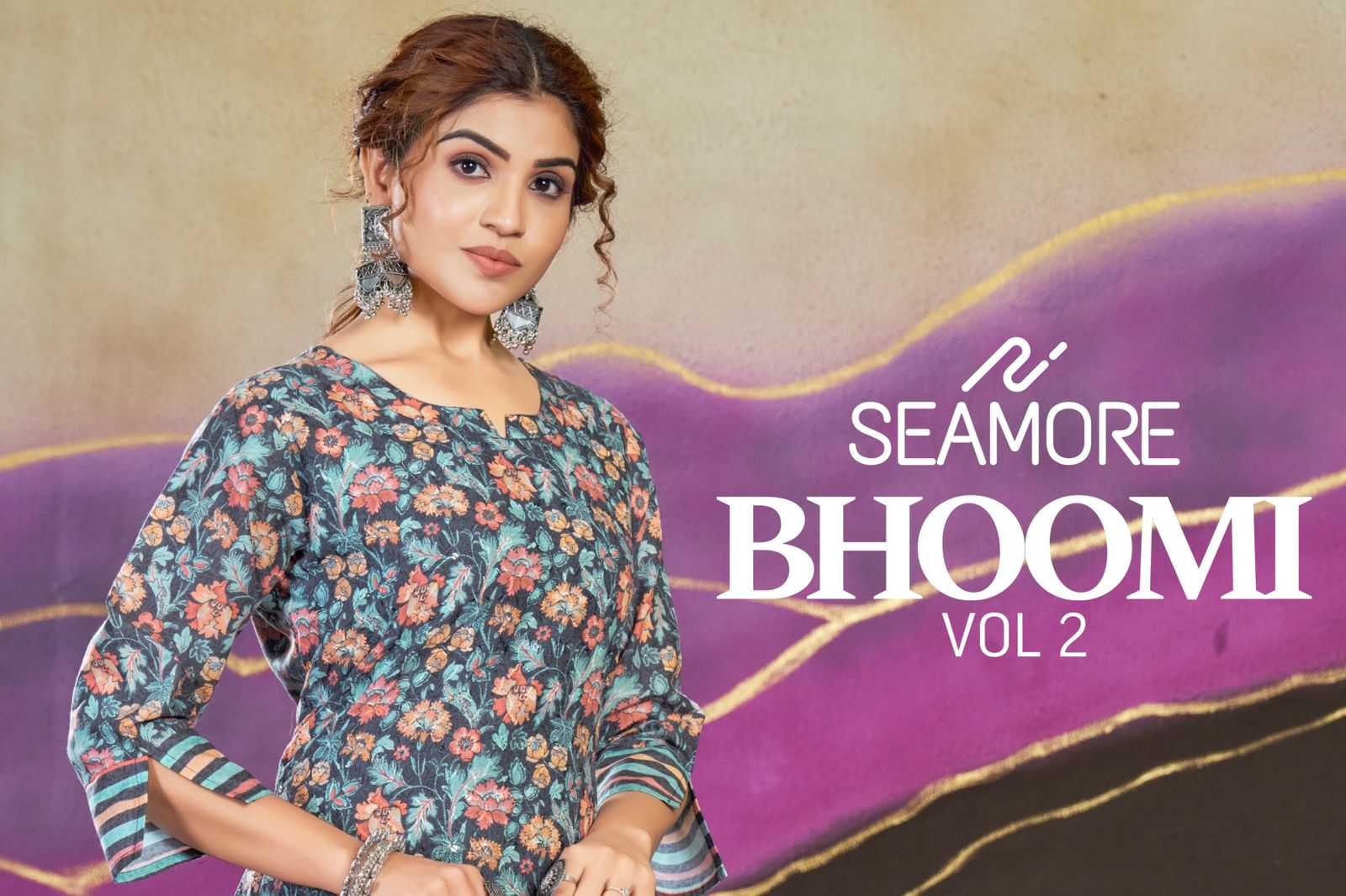 seamore bhoomi vol 2 readymade lakhnavi work with digital print kurti collection