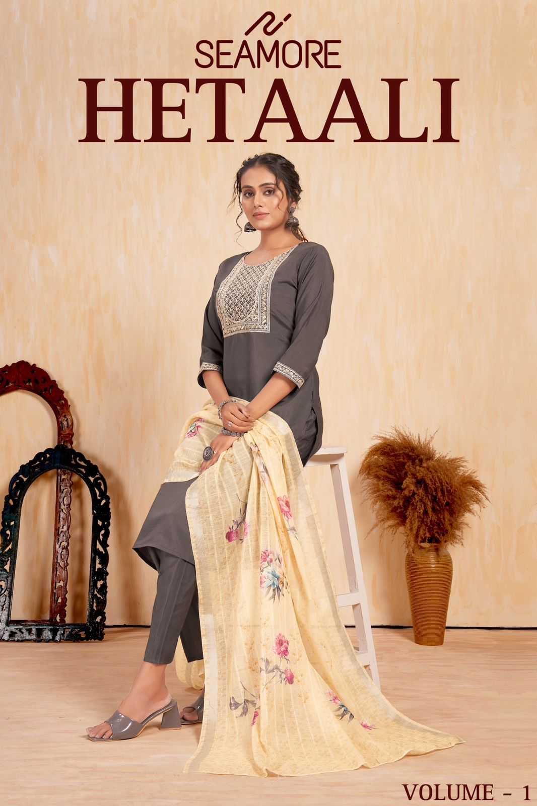 seamore hetaali vol 2 fullstitch handwork salwar kameez with print dupatta collection