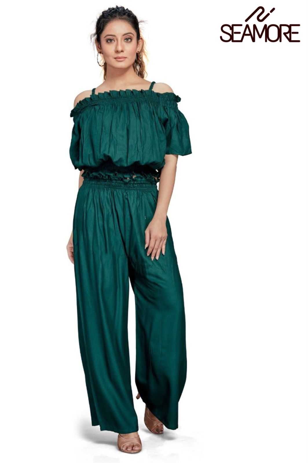 seamore women green lounge wear beautiful top pant set