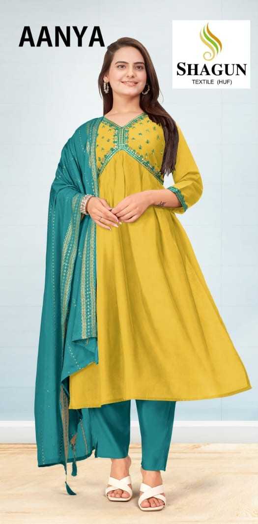 shagun aanya fancy fullstitch work kurti pant dupatta