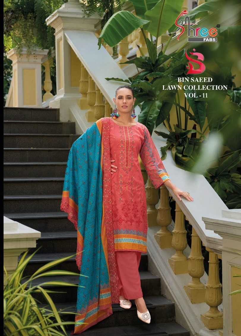 shree fab bin saeed lawn collection vol 11 embroidery work unstitch pakistani suit