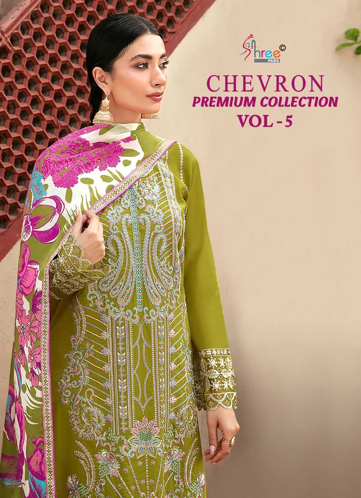 shree fab chevron premium collection vol 5 pakistani embroidery work latest dress material 