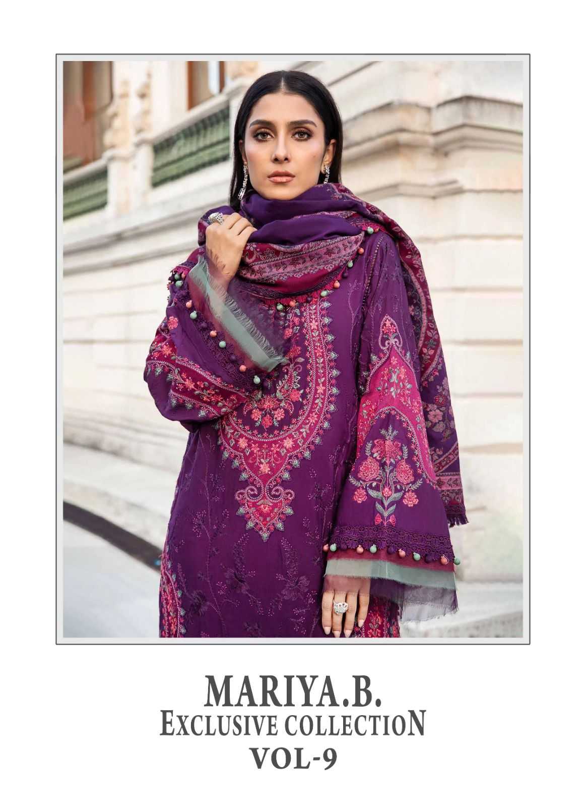 shree fab mariya b exclusive collection vol 9 embroidery work pakistani dress material
