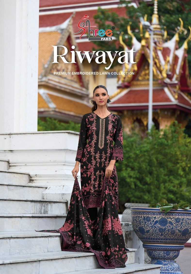 shree fab riwayat premium embroidererd lawn collection unstitch pakistani suit 