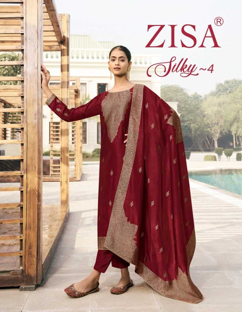 silky vol 4 by zisa meera trendz festive wear fancy silk suit material