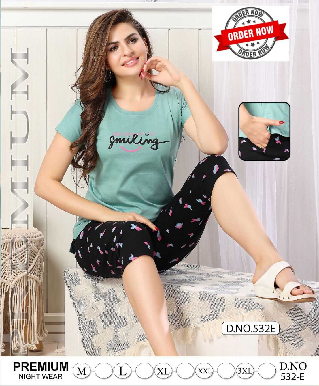 SUMMER SPECIAL CAPRI VOL.PC532 Heavy Shinker Hosiery Cotton Night Suits With Pocket Capri CATALOG WHOLESLAER BEST RATE