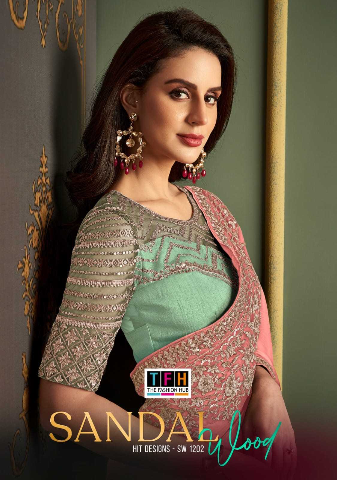tfh sandalwood 1202 g-l hit designs amazing party wear designer sarees catalog