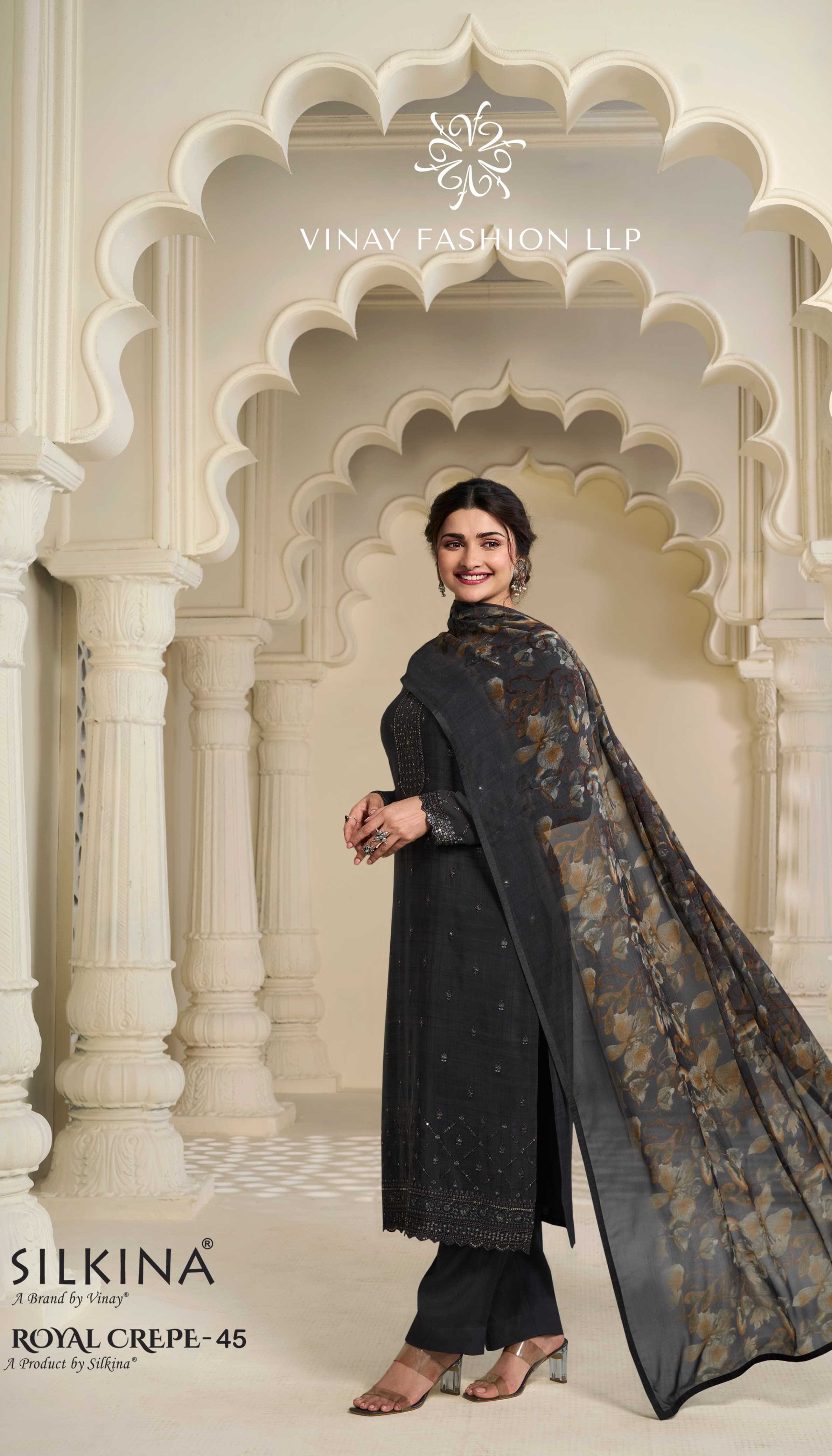 vinay fashion silkina royal crepe vol 45 designer occasion wear unstitch salwar kameez