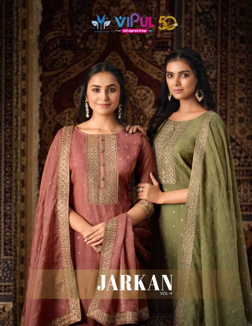 vipul fashion jarkan vol 4 occasion wear shimmer organza suit material