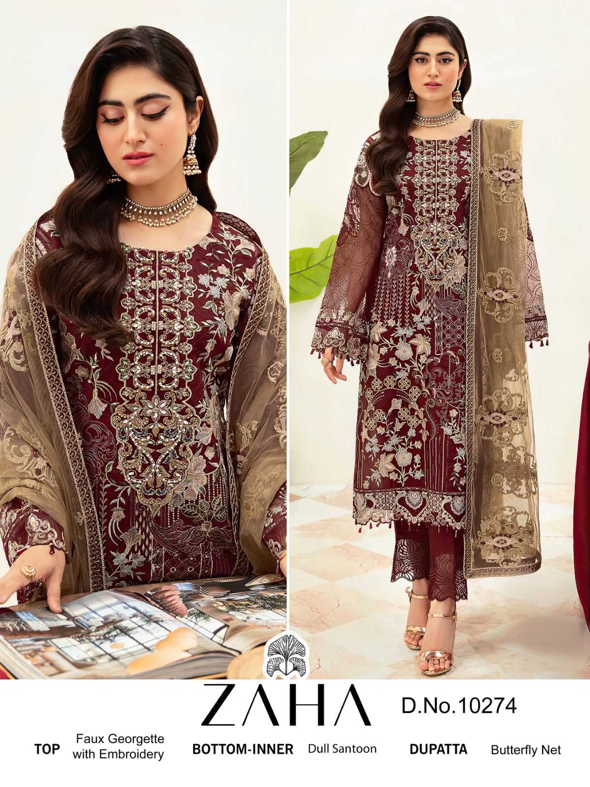 zaha 10274 pakistani unstitch salwar kameez single design