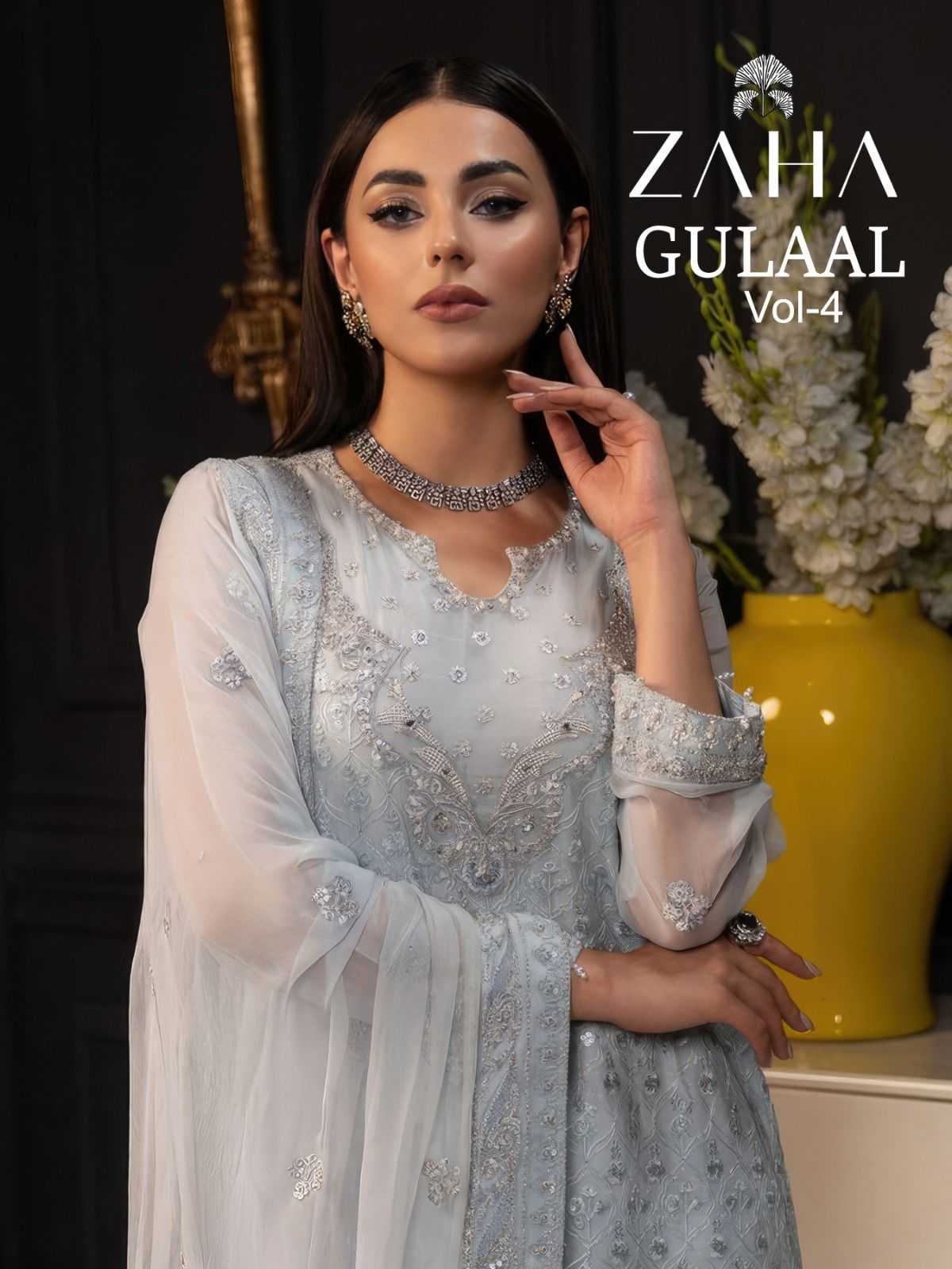 zaha gulaal vol 4 10244-10246 pakistani embroidery work dress material