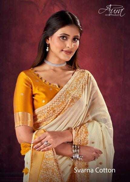 aura svarna comfy wear cotton latest sarees wholesaler