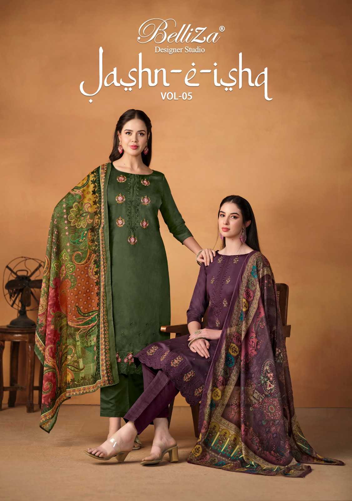 belliza designer jashn e ishq vol 5 elegant embroidery work unstitch suit