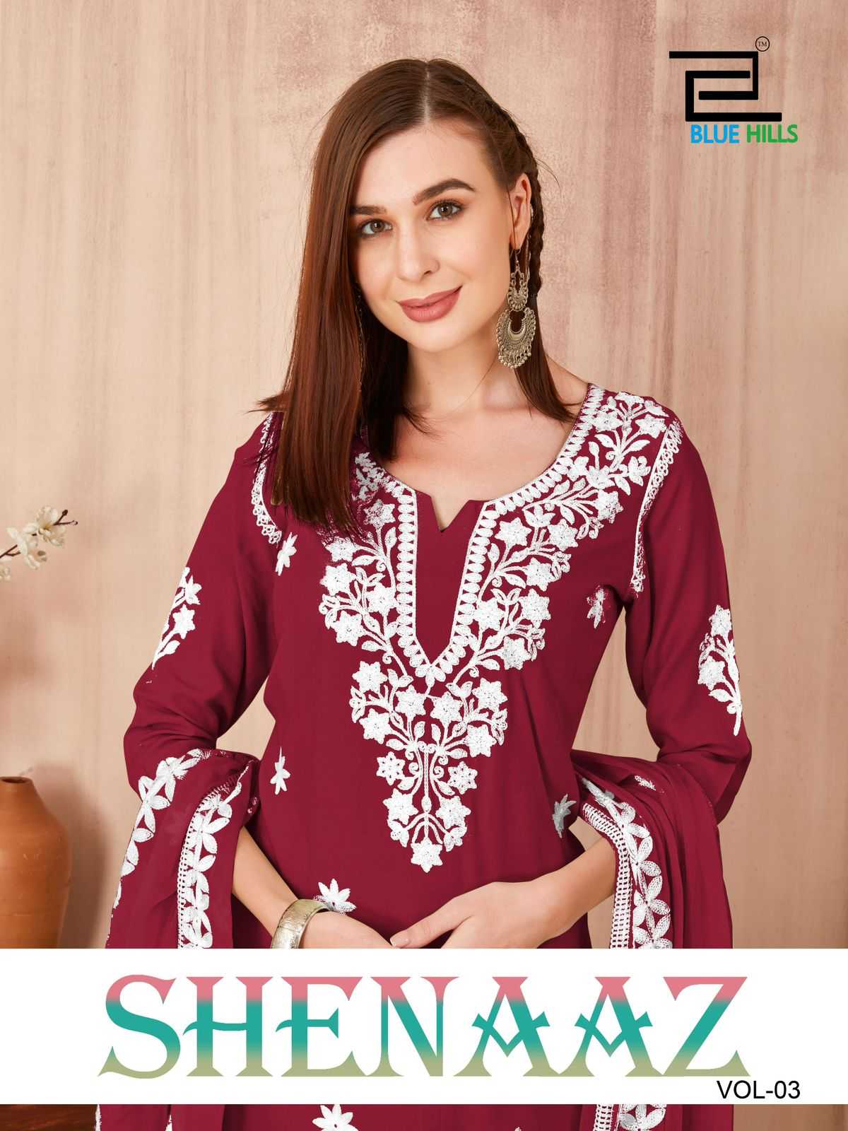 blue hills shenaaz vol 3 fancy white thread work salwar kameez