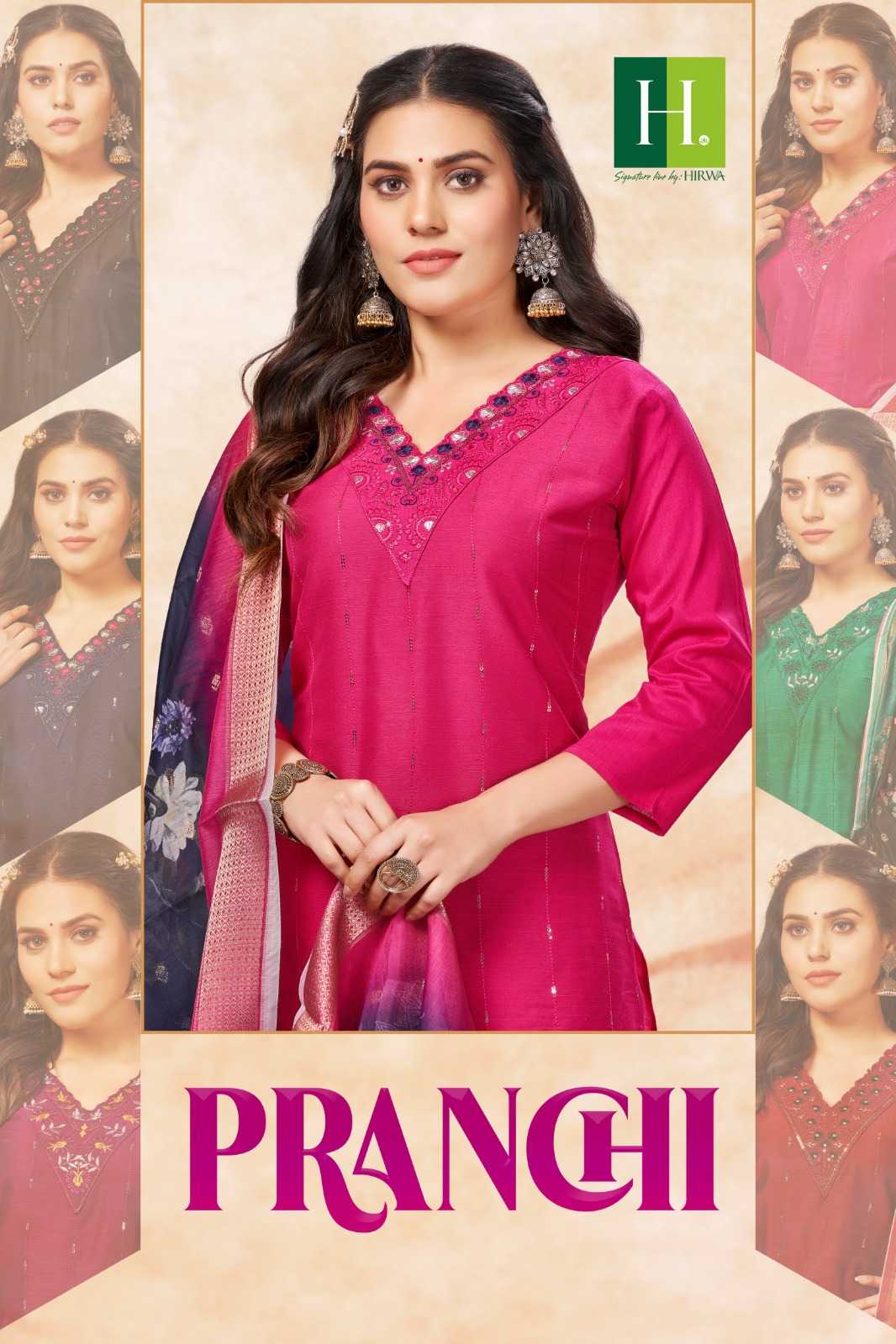 hirwa pranchi readymade handwork v neck kurti pant with dupatta