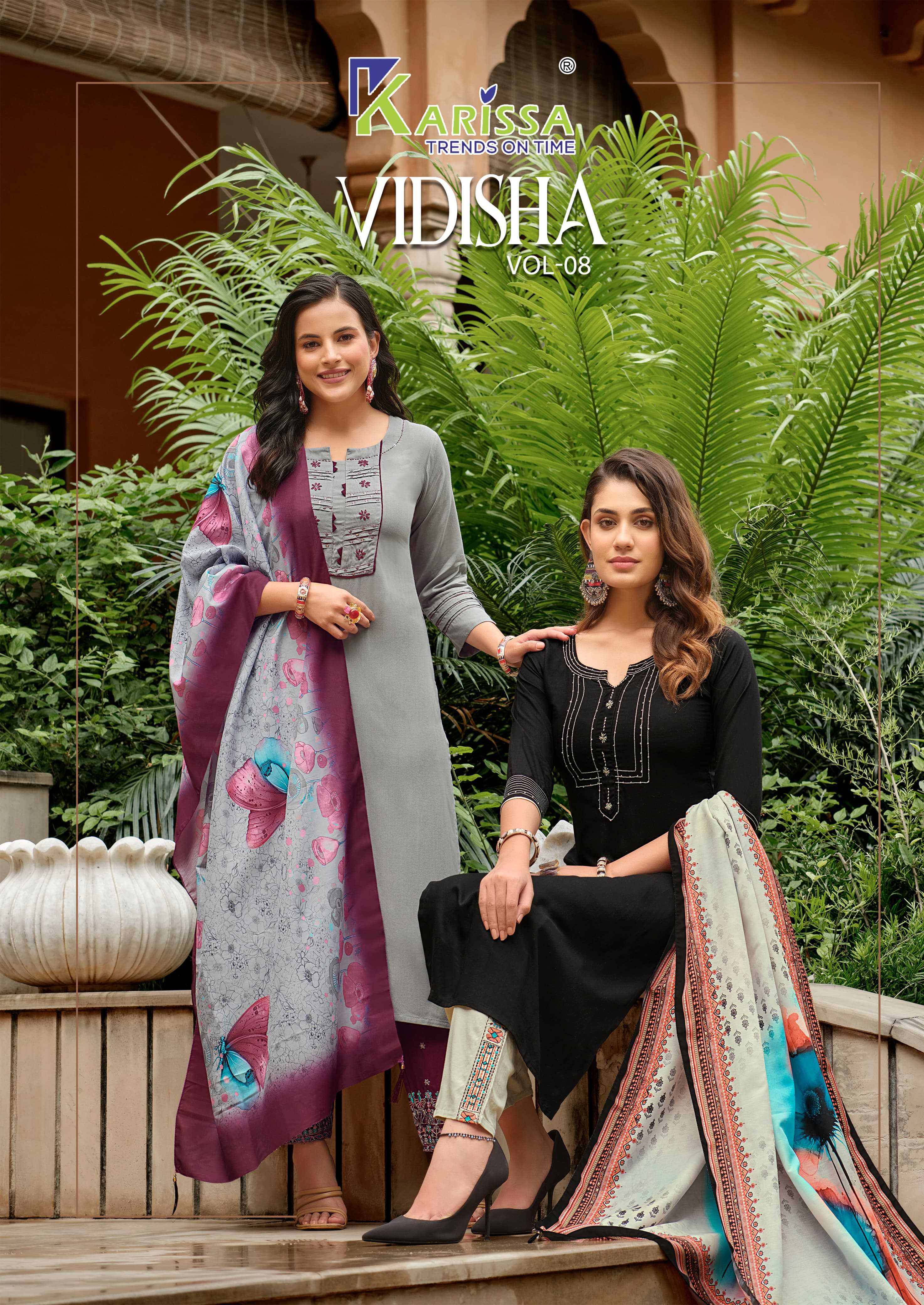 karissa vidisha vol 8 fullstitch thread work kurti plazo dupatta