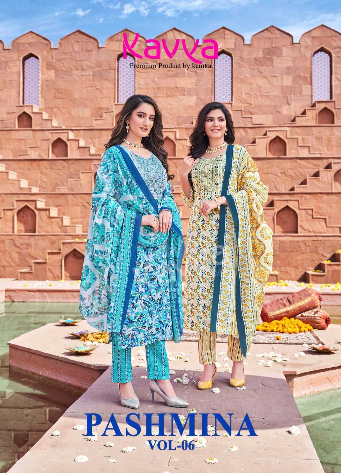 kavya pashmina vol 6 brand new collection cotton fullstitch kurti pant dupatta