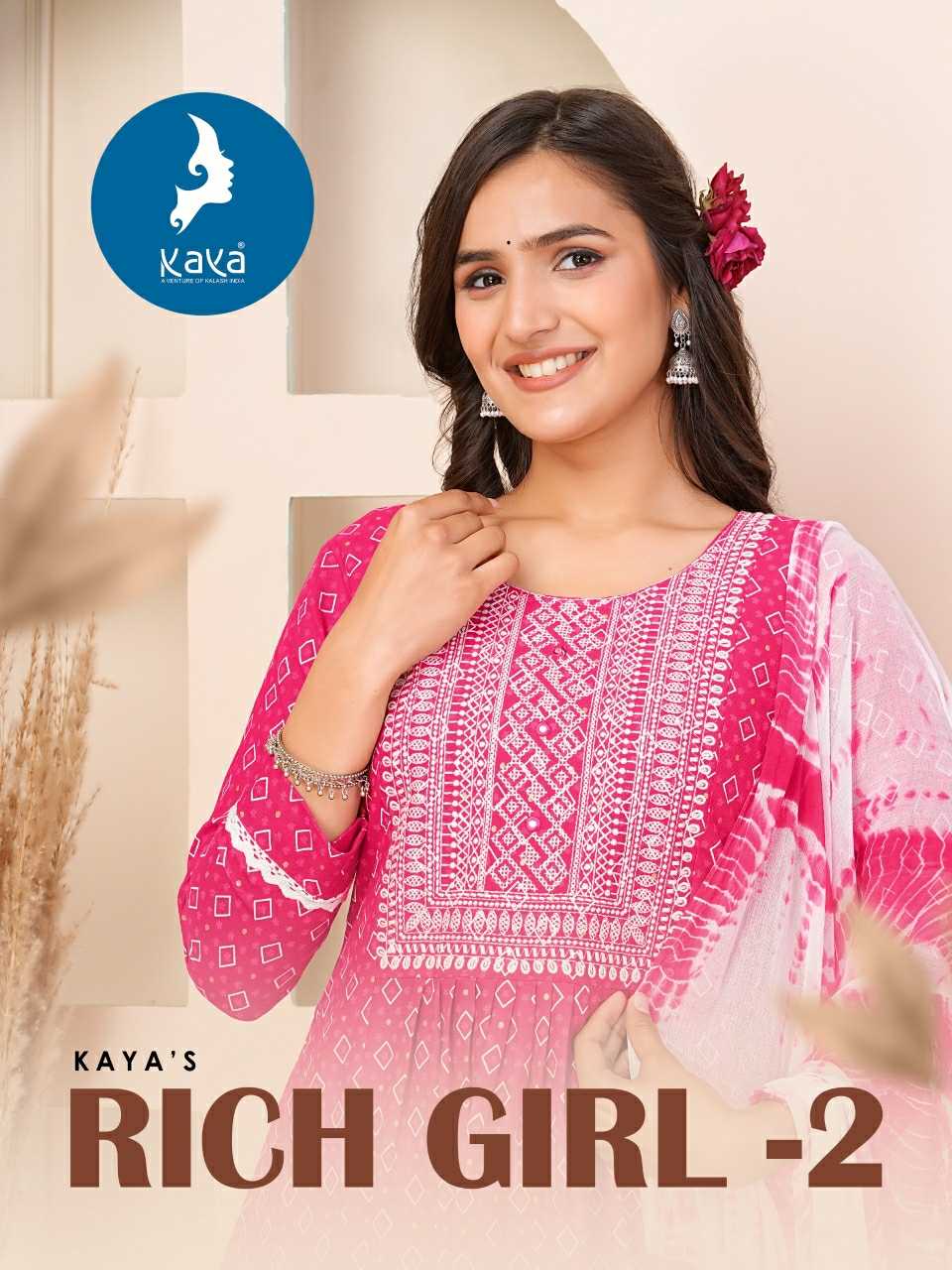 kaya rich girl vol 2 readymade rayon print fancy kurti pant dupatta