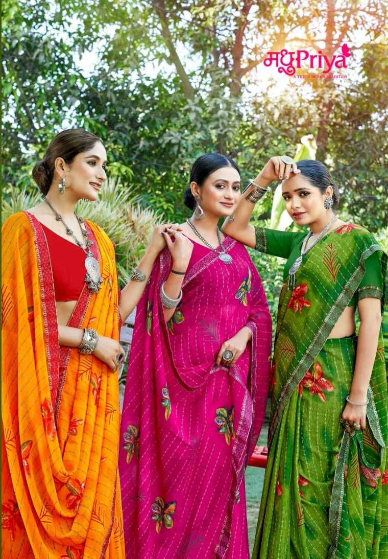 madhupriya popcorn printed daily wear saree collection 