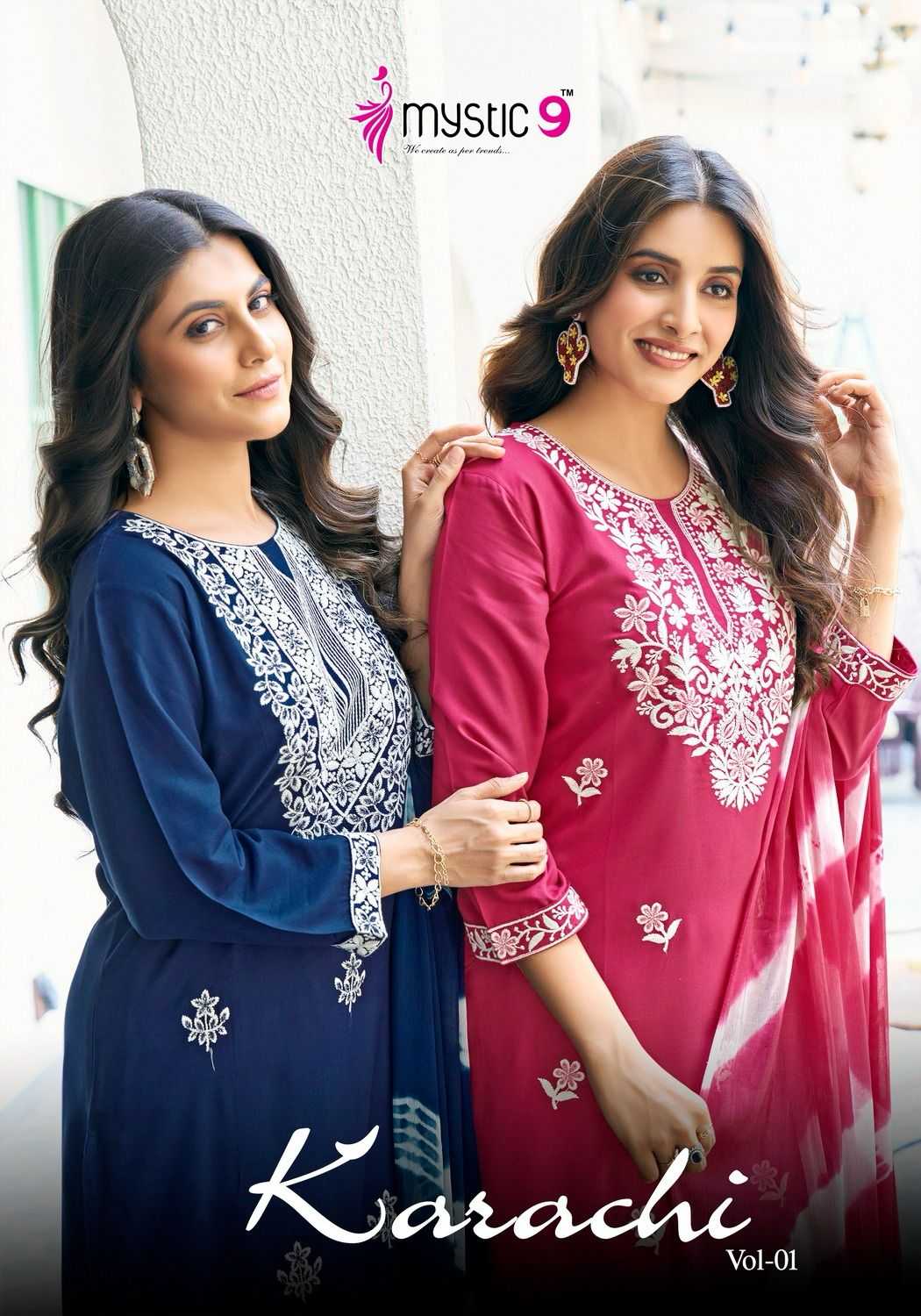 mystic9 by karachi vol 1 lucknowi style embroidery readymade salwar kameez 