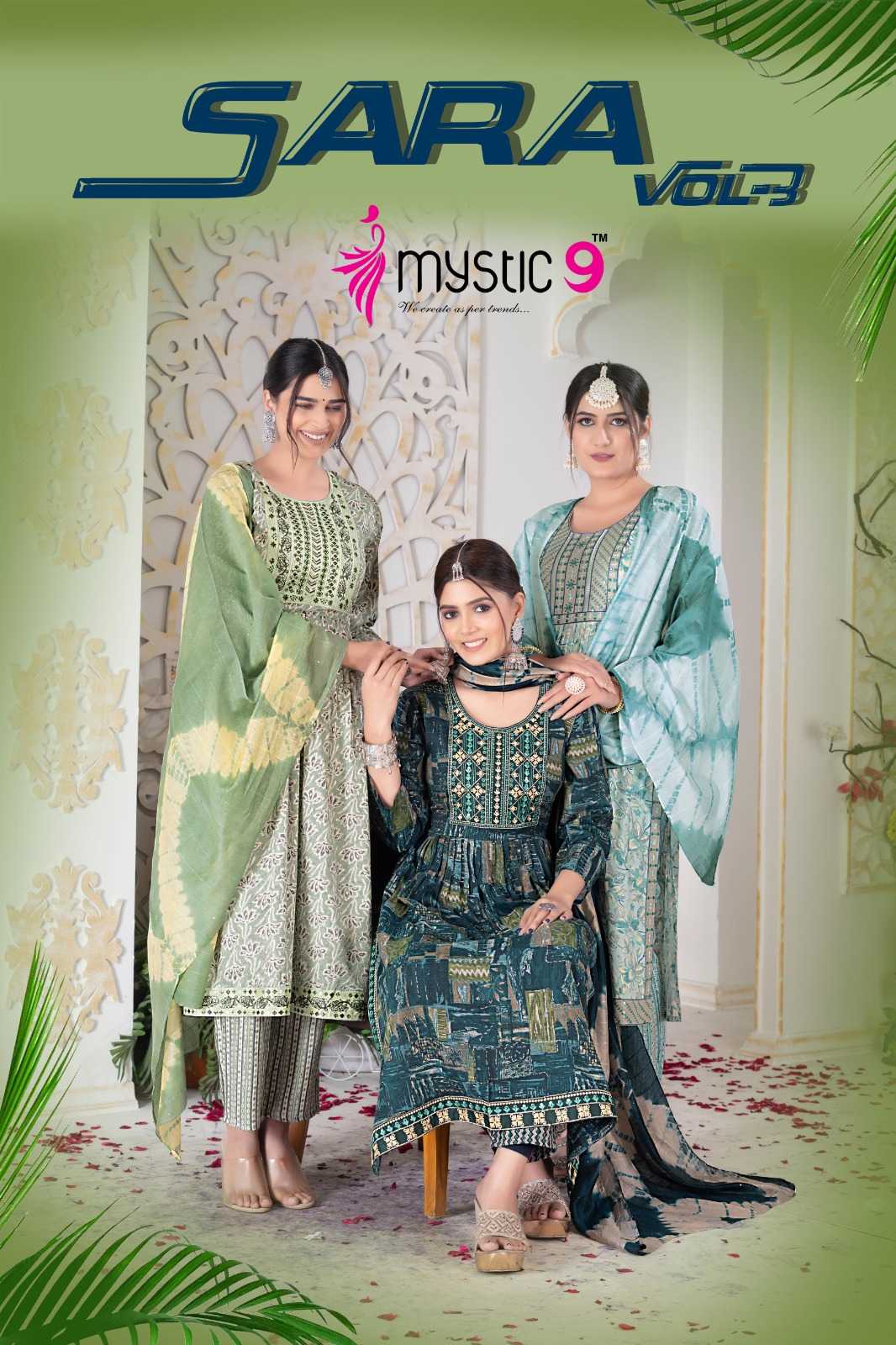 mystic9 sara vol 3 fullstitch nayra cut beautiful kurti pant dupatta